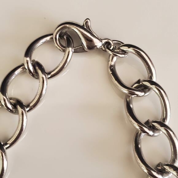 Vintage‎ Juicy Couture Silver Tone Pave Puffy Crown Heart Link Bracelet Crystals - Picture 3 of 6